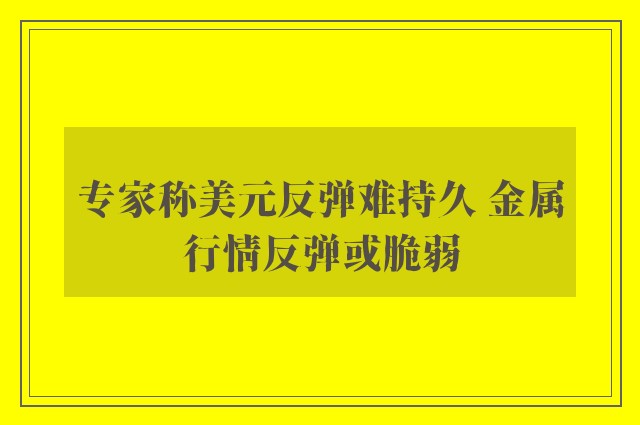 专家称美元反弹难持久 金属行情反弹或脆弱